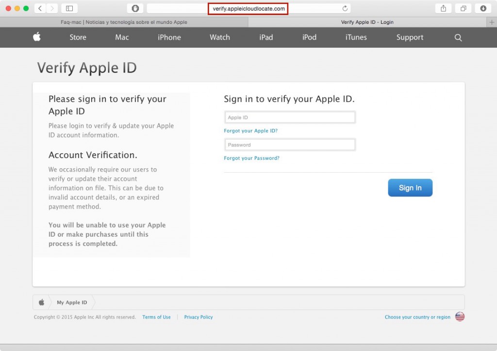 Ataque phishing de iCloud